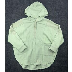 AEMI+CO Sage Green Oversized Henley Hoodie Mixed Media Corduroy Large